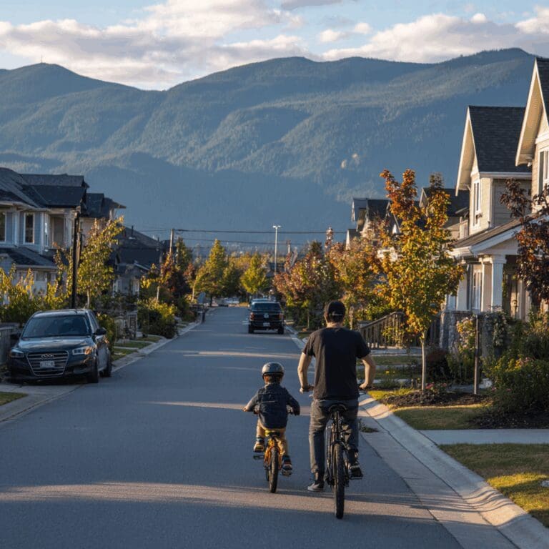 Walkable street in Chilliwack with families and local communities attractive to first-time buyers